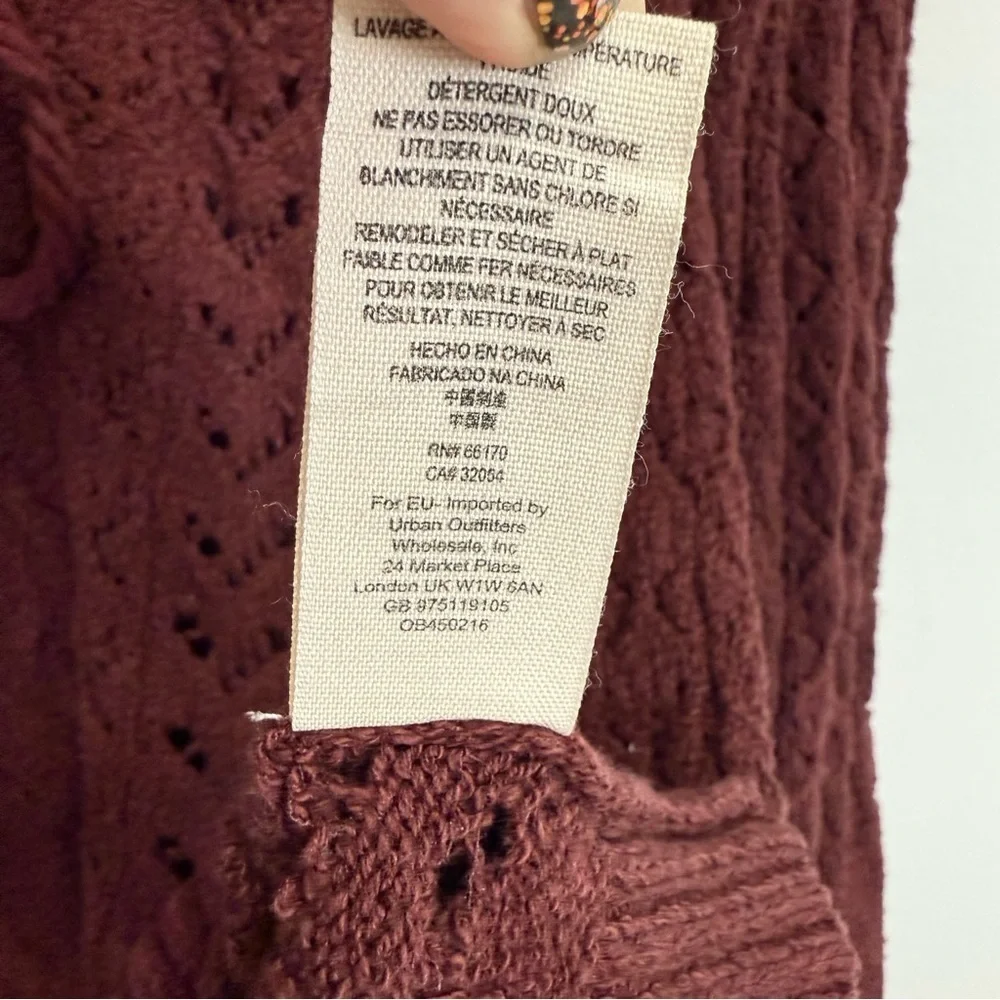 Free People Sweater Womens Small Maroon See Through Knit Lace Up Vneck